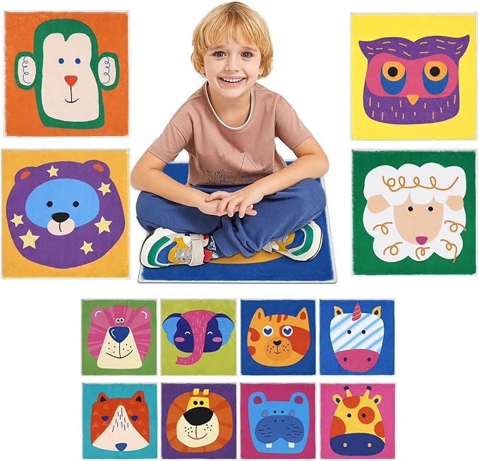 HiiARug 12pcs Carpet Squares for Classroom 18x18 Carpet Spots for Classroom Sitting Floor Seats for Kids Sit Spots for Classroom Kindergarden Playroom Decor Preschool Floor Dots for Classroom