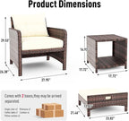 Pamapic 5 Pieces Outdoor Patio Wicker Chairs Set with Ottoman, Outside Conversation Furniture Set with Cushions and Coffee Table for Balcony Porch Lawn Garden (Cream Cushion+ Umber Rattan)