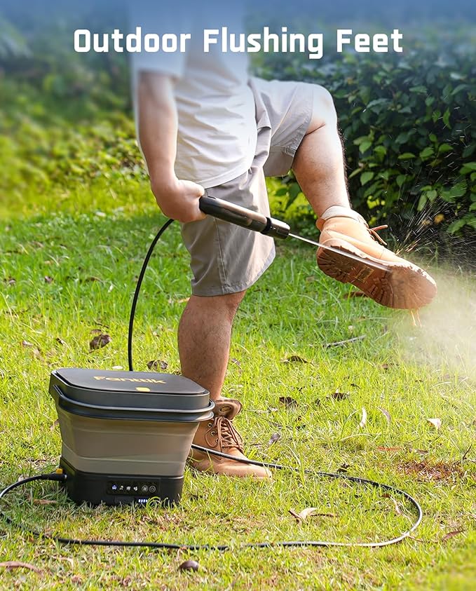 Fanttik NB8 Fold Cordless Electric Pressure Washer w/3.2Gal Tank, 5-in-1 Nozzle, Max 220PSI, 10FT Hose, 4000mAh Lithium Battery, Type-C Charging, Portable Sprayer Washer for Camping, Pet Cleaning