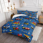 Axolotl Tractor Truck Bedding Set Queen,Excavator Comforter Set,Vehicles Truck Comforter,Boys Bedding Machinery Truck Comforter Construction Site Decor for Kids Boys Teens,1 Quilt 2 Pillowcases,Blue