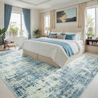 6x9 Washable Area Rug for Living Room Bedroom: Non-Slip Modern Blue Gray | Machine Washable TPR Backing, Stain-Resistant Low Pile, Pet & Kid Friendly, Abstract Decor for Dining Room, Dorm, Home Office