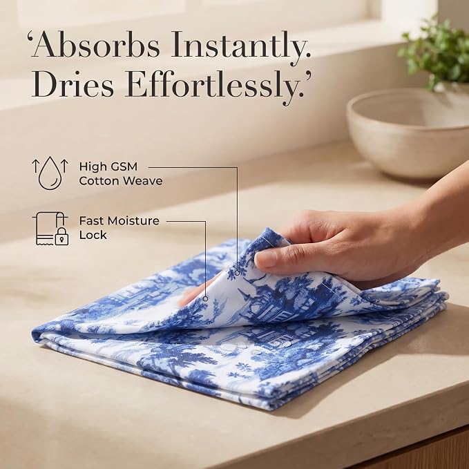 Urban Villa Cloth Napkins Cotton 20x20 (Set of 12) Toile Blue