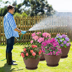 4 Pack 10 Inch Plant Pot, Flower Pots Outdoor with Drainage Hole & Tray, Thickened Plastic Planters for Indoor Outdoor Plants, Lightweight Modern Decorative Garden Pot with Saucer