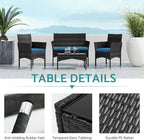 Patio Furniture, 4 Piece Conversation Set, Outdoor Wicker Rattan Table and Chairs, Sectional Sofa with Thick Cushion for Garden, Yard, or Porch, Black
