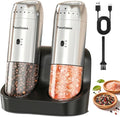 Electric Salt and Pepper Grinder Set, Automatic Gravity Pepper Grinder with Charging Base, Rechargeable Stainless Steel Spice Mill, Adjustable Coarseness, Dual-Speed Control, LED Light, Large Capacity