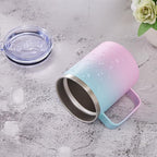 MEWAY 12oz Coffee Mug With Handle and Sliding Lid,Stainless Steel Travel Tumbler Cup with Handle,Double Wall Vacuum Insulated Camping Cup for Hot & Cold Drinks Tea (Bubble Gum,Set of 1)