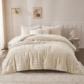 Andency Fleece Beige Comforter Set King, 3 Pieces Fuzzy Plush Faux Fur Bedding Comforter, Fluffy Shaggy Warm Sherpa Bed Set for Winter (104x90Inch Comforter)