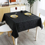 Smiry Square Waterproof Heavy Duty Vinyl Tablecloths, 70 x 70 Inch | Wipeable Washable Floral Embossed Table Cover for Kitchen and Dining Room, Indoor & Outdoor Use, Black