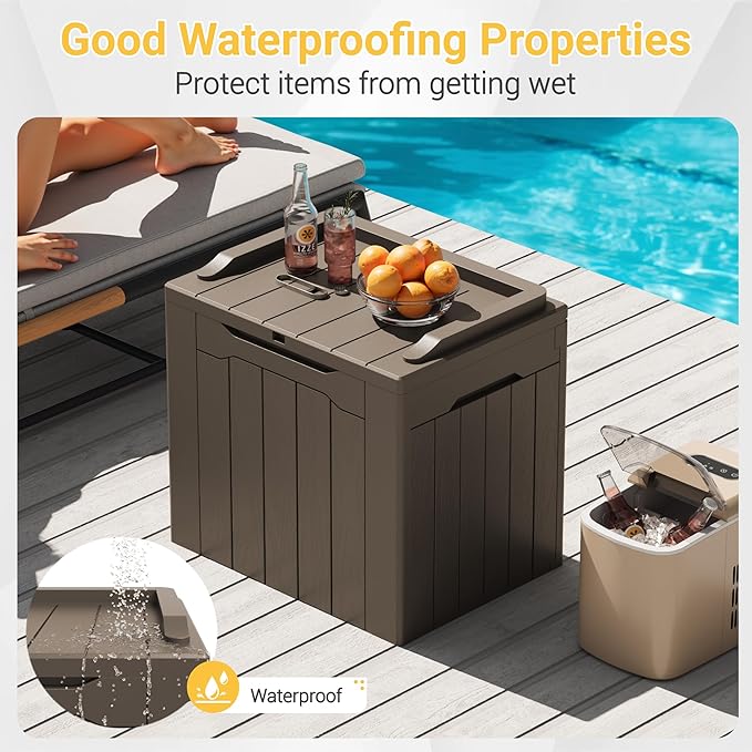 Greesum 31 Gallon Resin Deck Box Large Outdoor Storage for Patio Furniture, Garden Tools, Pool Supplies, Weatherproof and UV Resistant, Lockable, Dark Brown