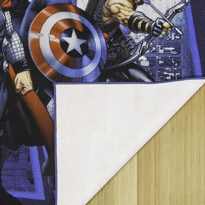 Gertmenian Marvel Rug Boys Childrens Bedroom Decor Kids Home Play Room Mat Bedding Area Carpet; 54x78 Large; Avengers Superhero Multi-Colored Navy Blue; 47328