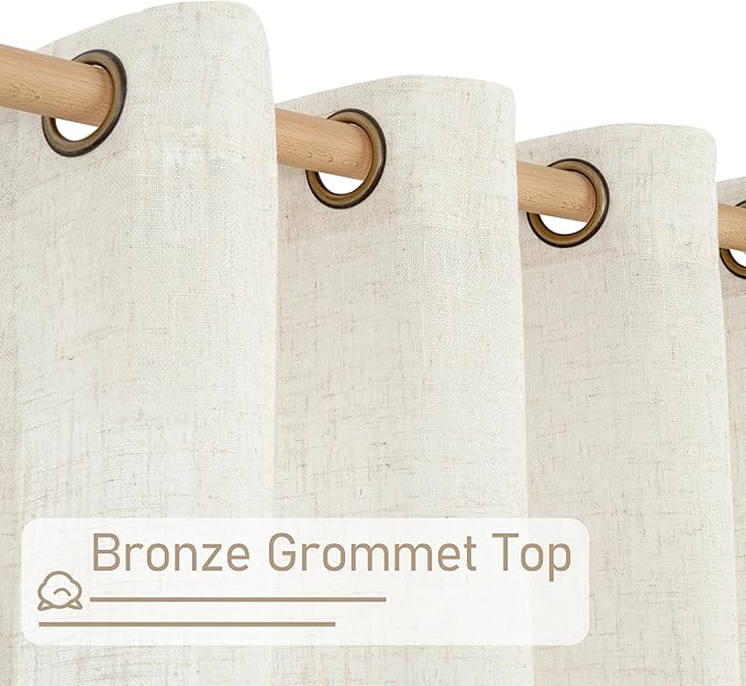 LAMIT Linen Blended Curtains 72 inch for Bedroom, Linen Textured Light Filtering Drapes Bronze Grommet Boho Neutral Panels for Farmhouse/Living Room, 2 Panels, 52 x 72 Inch, Cream