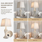 28.5" Table Lamps Set of 2 - Bedside Lamp with Fabric Shades - for Bedroom and Living Room with USB and Nightlight - Perfect for Nightstands and Bedrooms