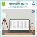 Arlo 5-in-1 Convertible Crib in Jungle Green, JPMA Certified, 3 Mattress Height Settings, Non-Toxic Finish, Made of Sustainable and Sturdy Pinewood