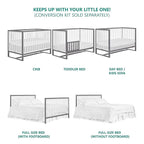Arlo 5-in-1 Convertible Crib in Steel Grey and White, JPMA Certified, 3 Mattress Height Settings, Non-Toxic Finish, Made of Sustainable and Sturdy Pinewood