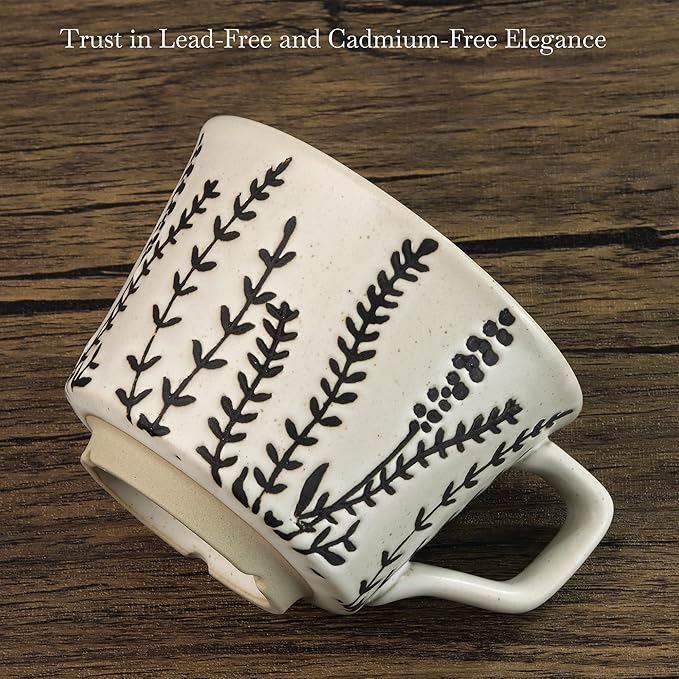 Ceramic Coffee Mug, 12 oz Novelty Unique Teacup with Large Handle, Stoneware Cup for Tea Mocha Latte Cappuccino Espresso (Grass)