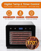 Food Dehydrator Machine, 720W 8-Tray Stainless Steel Dryer with Clear Window Door, 95-170°F Digital Temp Control & 24H Timer, 360° Airflow for Jerky, Fruit, Herbs, Dog Treats