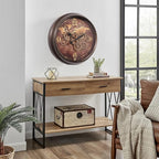 CLXEAST 24 Inch Large Wall Clock with Moving Gears, Industrial Clocks with World Map Dial, Oversized Cool Wall Clock for Living Room Decor,Oil Rubbed Bronze Brown
