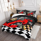 Axolotl Race Car Comforter Set Full Size,Extreme Sports Bedding Set for Boys Teens Kids Girls Room Decor,Cool Speed Car Quilt Bed Set with 1 Comforter 2 Pillowcases Car Racing Gifts,Black Red