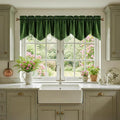 Moss Green Scalloped Velvet Valance 52x18 Inch 1 Panel | Thick Wavy Green Kitchen Curtains, Decorative Small Window Treatment for Living Room, Bathroom, Rod Pocket