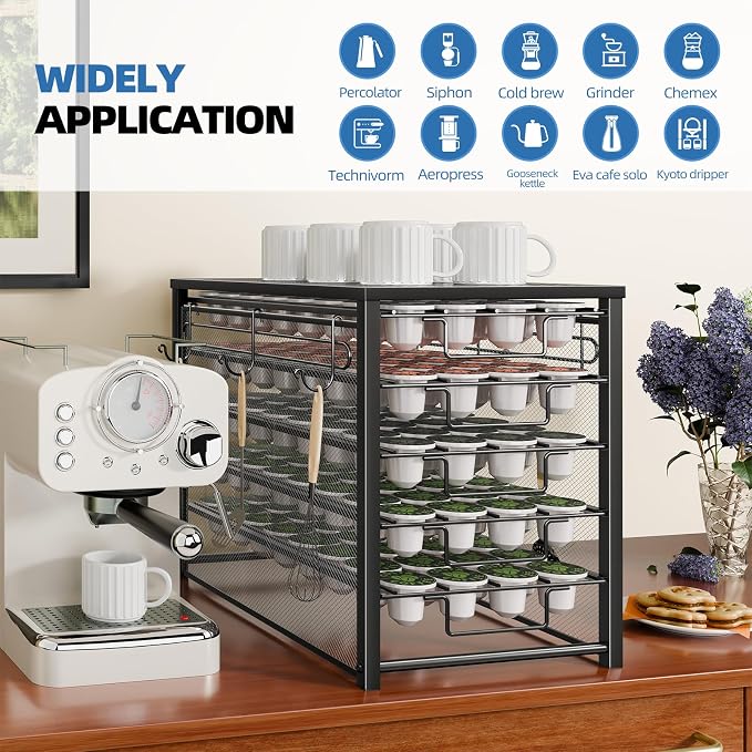 Simple Trending 5 Tier Coffee Pod Holder for K Cup, 160 Pod Pack Capacity Rack, Metal, Black