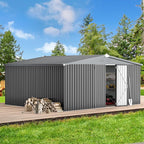AECOJOY Shed 12' x 14' Storage Shed, Outdoor Metal Storage Sheds & Outdoor Storage 14x12 with Lockable Doors, Large Steel Yard Shed, Utility Tool Storage for Garden, Patio, Outside use in Dark Grey