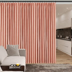 Extra Wide 100% Blackout Linen Textured Curtains - Room Dividers, W200 x L84 (1 Panel), Pinch Pleat Drapes for Living Room, Full Light Block Out Drapery for Sliding Door, Orange
