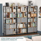 74 Inch Tall Bookshelf, 6 Tier Bookcase with Drawers, Modern Book Shelf Display Standing Shelf Units with Storage, Wood and Metal Bookshelves for Living Room, Bedroom, Home Office, Rustic Brown