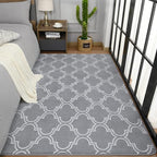 Chicrug Shag Geometric Modern Area Rug for Living Room, 7x10 Feet Large Memory Foam Indoor Carpet, Fluffy Rug for Bedroom Bedside Room Decor for Family Girls Kids Nursery, Grey/White