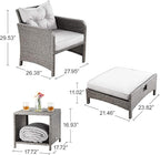 Pamapic 5 Pieces Outdoor Patio Wicker Chairs Set with Ottoman .Outside Conversation Furniture set with Cushions and Coffee for Balcony Porch Lawn Garden Table(Grey Cushion+Light Grey Rattan)