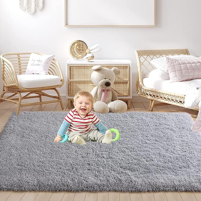 YOBATH Fluffy Shaggy Area Rugs 6x9 for Living Room Bedroom, Soft Fuzzy Shag Rugs Plush Carpet, Furry Bedside Rug for Kids Baby Girl Room Nursery Décor, Grey