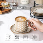 GBhome 6 OZ Stackable Coffee Mugs Set of 4, Ceramic Espresso Coffee Cups | Coffe Cups With Saucer and Stand, Dishwasher&Microwave Safe, 4 Assorted Designs