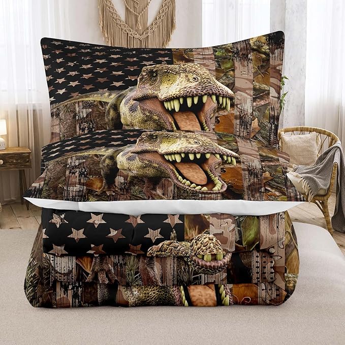 Tailor Shop Dinosaur Boys Comforter Sets Twin Size,Dinosaur Bedding Sets for Kids Teens,Camo Comforter Sets American Flag Comforter Sets with 1 Comforter 1 Pillowcase…