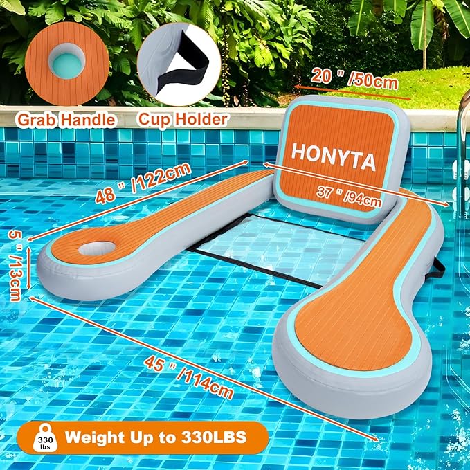 Inflatable Floating Chair Pool Lounger Float for Adults with Cup Holder, Floating Chair with Non-Slip EVA Pad Storage Bag for Pool, Lake, River, Party, Beach, 48 X 45 Inch