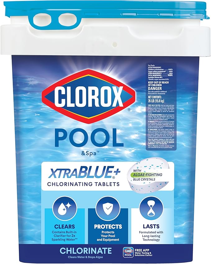 Clorox Pool&Spa XTRABLUE Plus 3” Chlorinating Tablets, Individually Wrapped, Kills Bacteria & Stops Algae (35 LB)