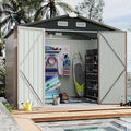 Aoxun 8' x 6' Storage Shed with Base Outdoor Steel Garden Utility Cabinet with Lockable Door Waterproof & Rust-Proof for Yard, Patio, Backyard (Brown, Base Included)