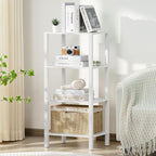 4 Tier Tall Wooden Bookshelf with Storage, Narrow Bookcase for Small Space, Small Book Shelf for Living Room, Office, Bedroom, Kitchen, Industrial, White