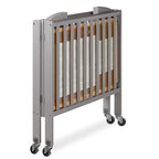 3 in 1 Portable Folding Stationary Side Crib in Steel Grey, Greenguard Gold Certified, Safety Wheels with Locking Casters, Convertible, 3 Mattress Heights