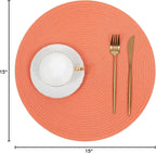 SHACOS Round Braided Placemats Set of 6 Washable Cotton Polyester Round Placemats for Kitchen Table 15 inch Round Table Mats (Coral, 6)