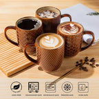 GBhome Large Coffee Mugs Set of 4, 16oz Handmade Embossed Coffee Mugs Set with Large Handle for Cappuccino/Latte/Tea/Hot Cocoa, Dishwasher & Microwave Safe, Caramel