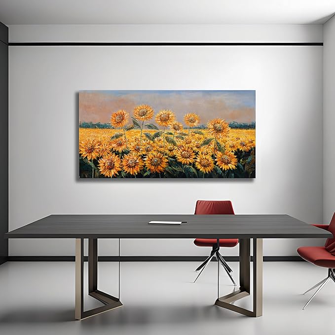 Yuaxker Large Sunflower Wall Decor Yellow Aesthetic Floral Canvas Painting Unique Flower Printed Wall Art Artwork for Living Room Bedroom Dining Room Office Home Decor 30x60inch