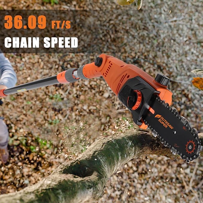 8-Inch Corded Electric Pole Saw 8-Amp Telescoping Power Pole Saw Auto Oiling Multi-Angle Pole Chainsaw for Tree Trimming Courtyard Household