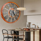 The B-Style 36" Large Moving Gear Wall Clock Oversized Vintage Farmhouse Wall Clocks for Living Room Decor Rustic Industrial Wood Clock (Brwon with Bronze Gears)