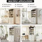 72" Tall Bookshlef with 3 Drawers, Farmhouse 4-Tier Bookcase with Adjustable Shlef, Wooden Storage Cabinet for Living Room, Kitchen, Home Office, Dining Room, White