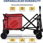 Collapsible Folding Wagon Cart, 220LBS Heavy Duty Foldable Utility Garden Cart with All Terrain Wheels & Side Storage Bag, Portable Sports Wagon for Camping, Shopping, Garden. (Red)