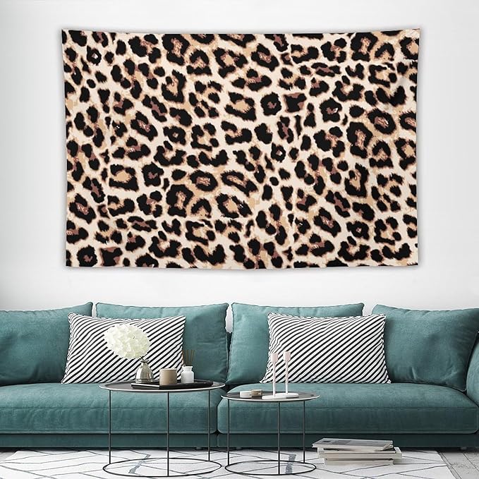 HZOHNAGO Leopard Print Tapestry Rustic Brown Leopard Wild Animal Printed Wall Tapestry Painting Wall Hanging for Bedroom Living Room Dorm 90" W x 60" H