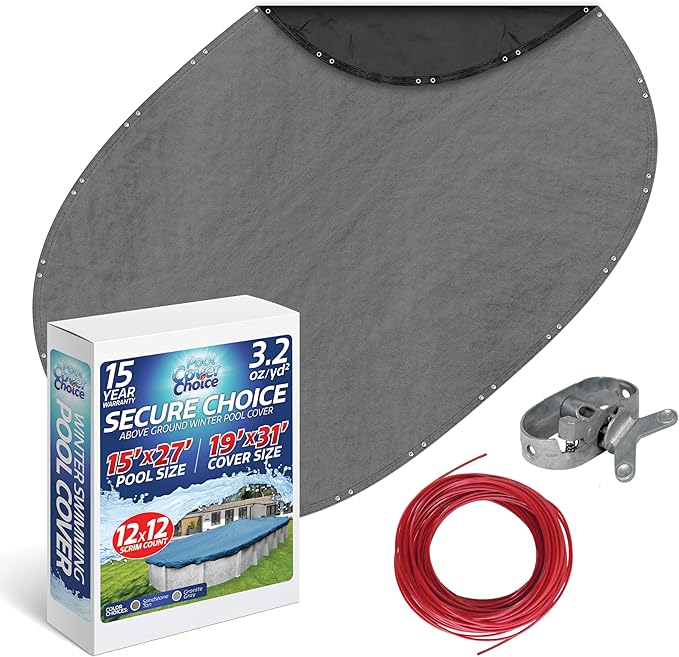 Winter Swimming Pool Cover for 15 ft x 27 ft Aboveground Oval Pool Size, Secure Choice Series, Solid Material, Color - Granite Gray, Pool Cover Choice 331527-4CHOICE