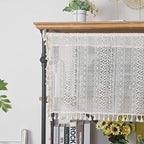 Sutuo Home Boho Sheer Curtain Valance Tier Crochet Lace with Bohemian Hollow Knitted Handmade Tassels, Short Farmhouse Window Treatment for Kitchen Cafe, Rod Pocket, 1 Panel 59" W x 36" L, Beige