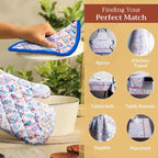 Maison d'Hermine Oven Gloves 100% Cotton Oven Mitt (7" x 13", Pack of 1) | With Loop Heat Resistant BBQ Cooking Gloves Baking Grilling Kitchen Handling Hot Pans Spring Summer - Indian Floral
