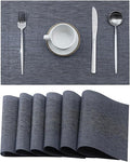 Leetaltree Denim Blue Placemats Set of 6 - Heat Resistant Non-Slip Place mats for Dining Table, Washable Durable PVC Vinyl Woven Table Mats（Denim Blue, 6）