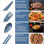 Large Reusable Travel Utensils Set with Case, Plastic Set for Adults Travel Picnic Camping, Portable Flatware Cutlery Set with Chopsticks for Daily Use(Dark Blue)